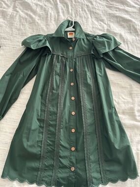 Anthropologie Farm Rio Ruffle-Shoulder Shift Mini Dress in Green